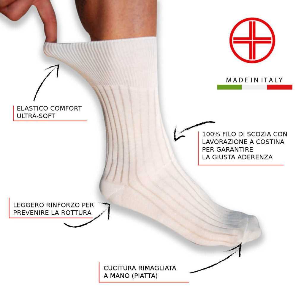 6 Paia di Calzini sanitari uomo con elastico extra-morbido, in 100% filo di scozia, per diabetici