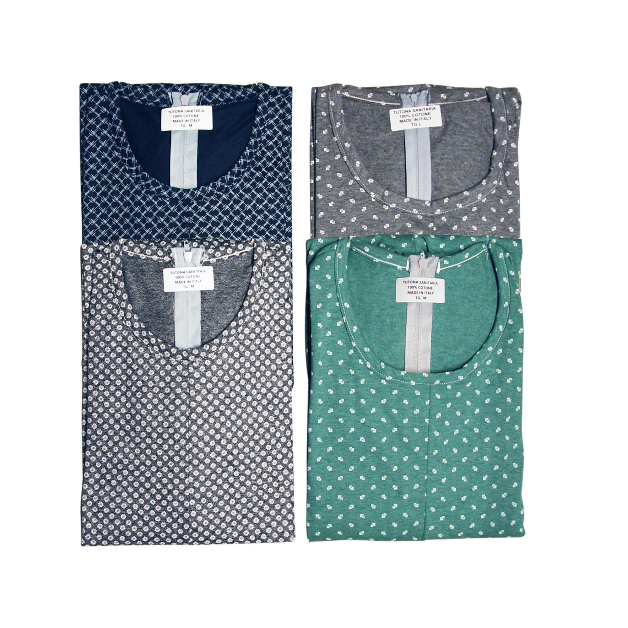 Pigiama sanitario uomo intero, in cotone leggero a maniche lunghe, con zip posteriore, adatto per anziani e lungodegenti