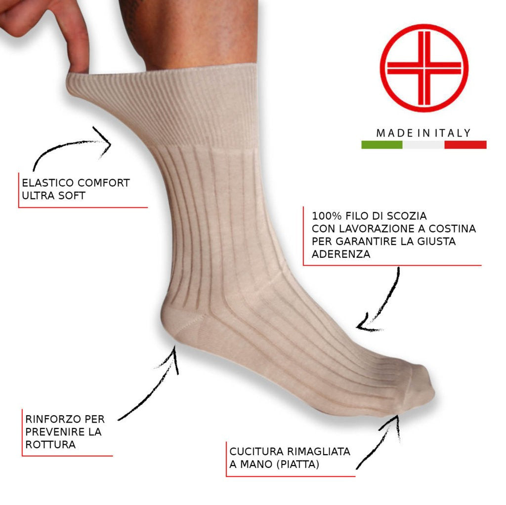 6 Paia di Calzini sanitari uomo con elastico extra-morbido, in 100% filo di scozia, per diabetici