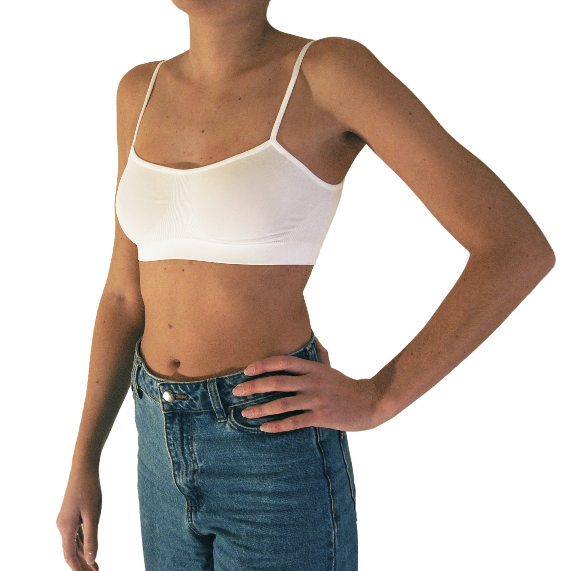 3 pz Brassiere Donna a Spalla Stretta in Microfibra, Colore Bianco, Nero e Nudo