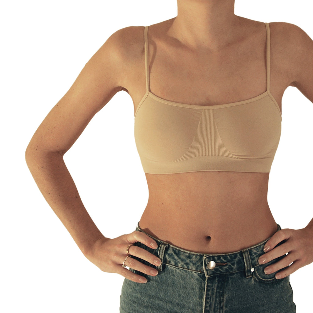 3 pz Brassiere Donna a Spalla Stretta in Microfibra, Colore Bianco, Nero e Nudo