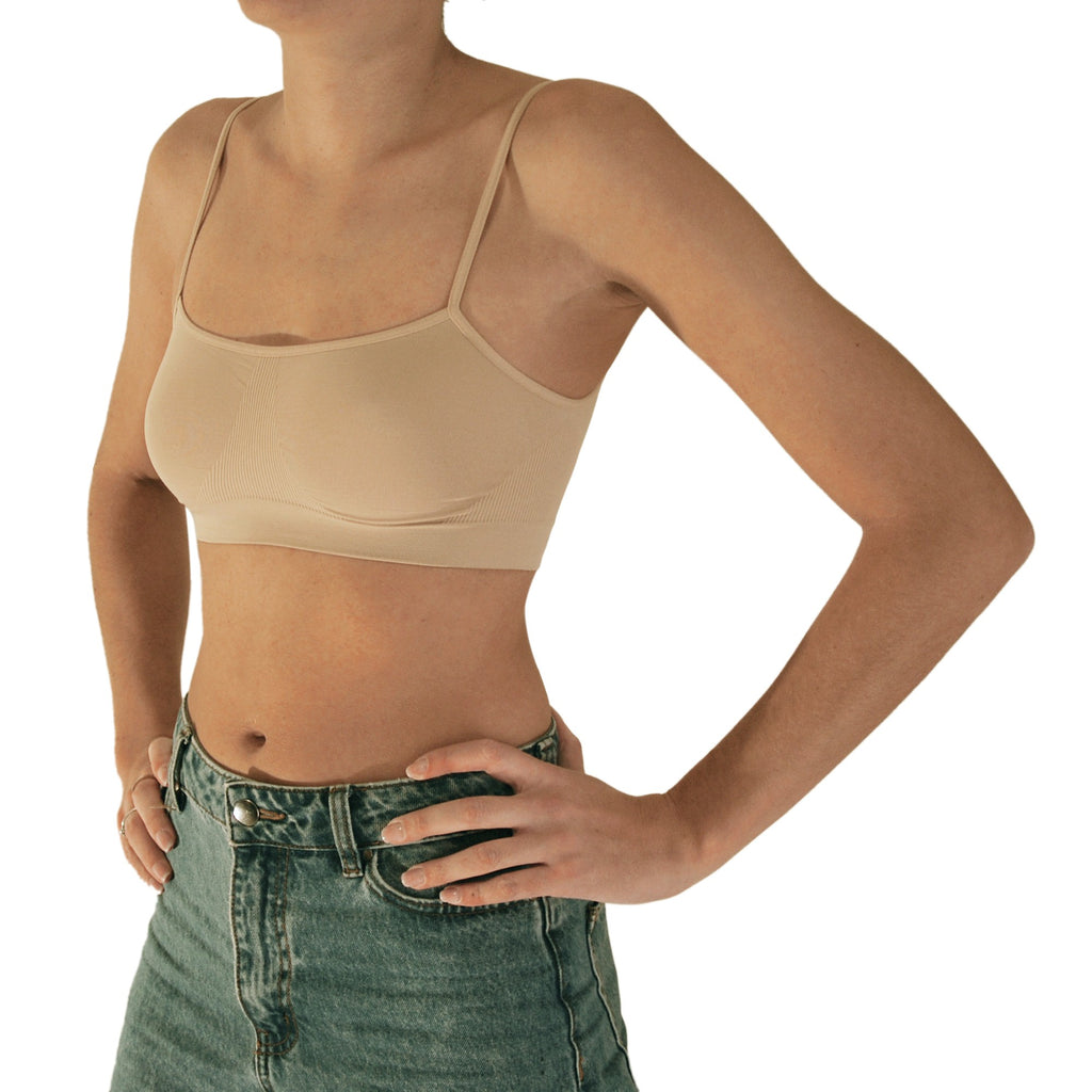 3 pz Brassiere Donna a Spalla Stretta in Microfibra, Colore Bianco, Nero e Nudo
