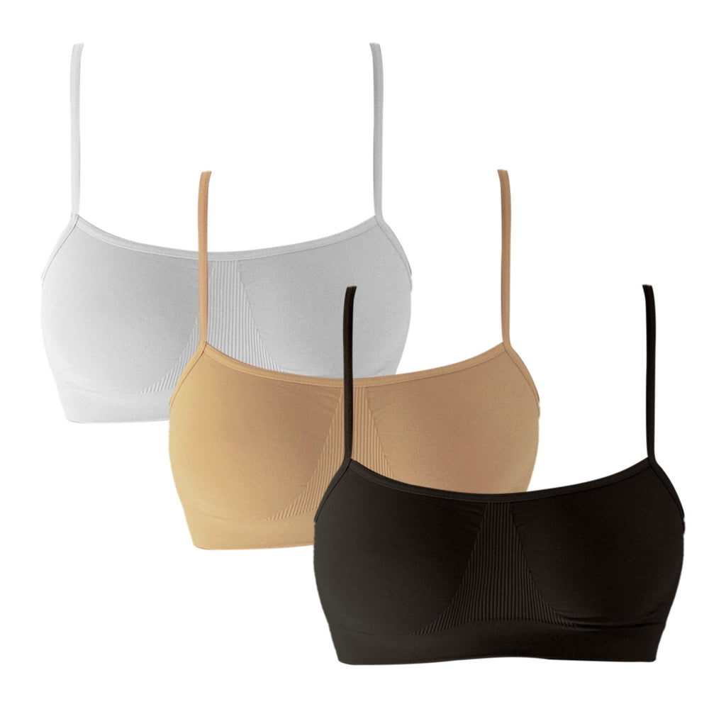 3 pz Brassiere Donna a Spalla Stretta in Microfibra, Colore Bianco, Nero e Nudo