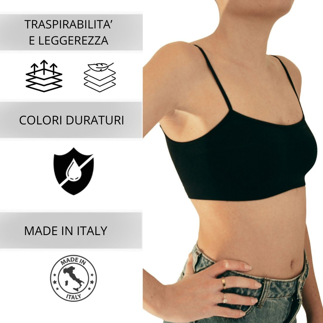 3 pz Brassiere Donna a Spalla Stretta in Microfibra, Colore Bianco, Nero e Nudo