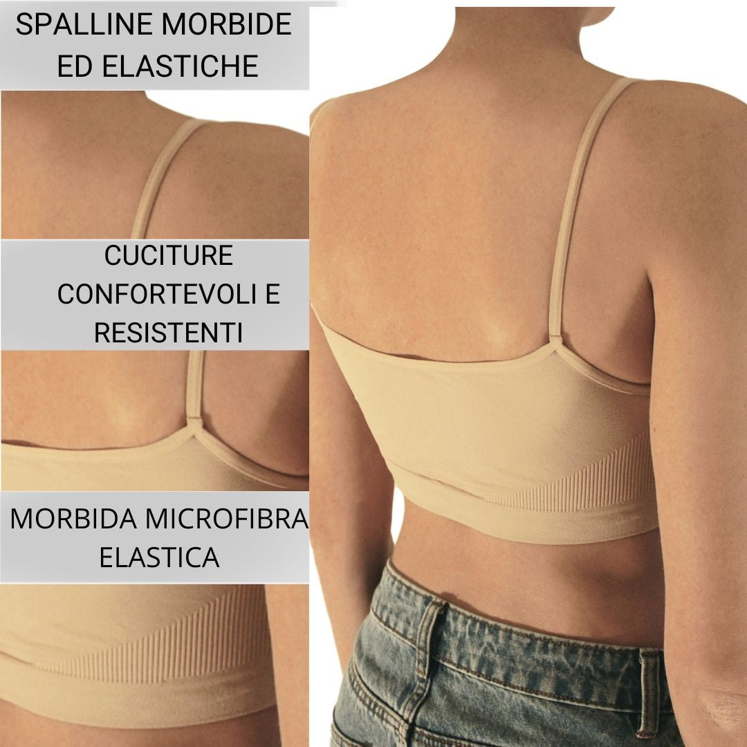 3 pz Brassiere Donna a Spalla Stretta in Microfibra, Colore Bianco, Nero e Nudo