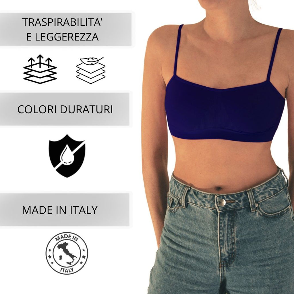 3 pz Brassiere Donna a Spalla Stretta in Microfibra, colore blu