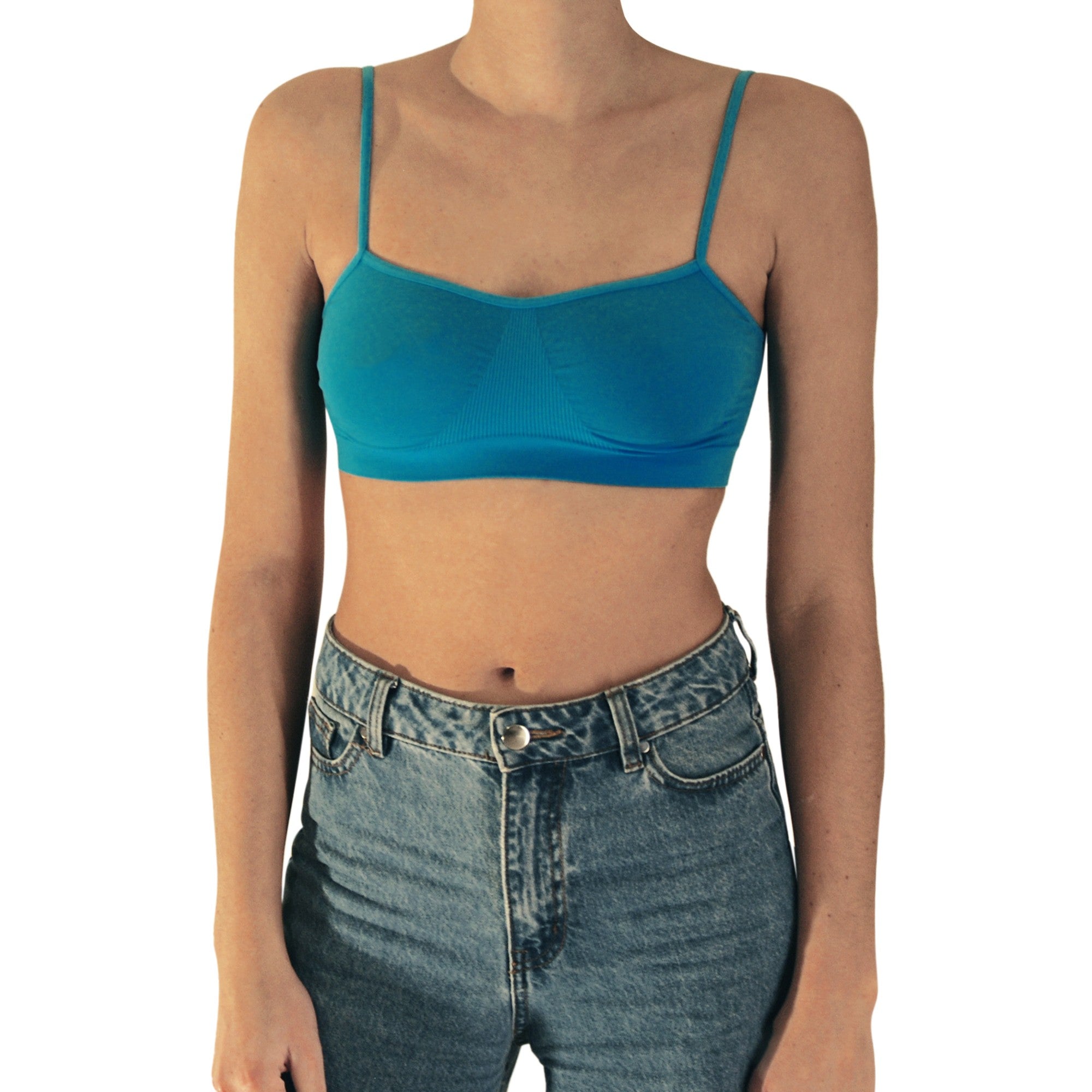 3 pz Brassiere Donna a Spalla Stretta in Microfibra, Colore Blu, Turchese, Bluette