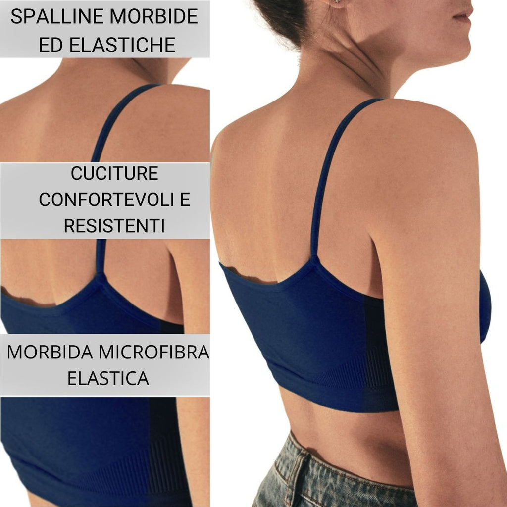 3 pz Brassiere Donna a Spalla Stretta in Microfibra, Colore Blu, Turchese, Bluette