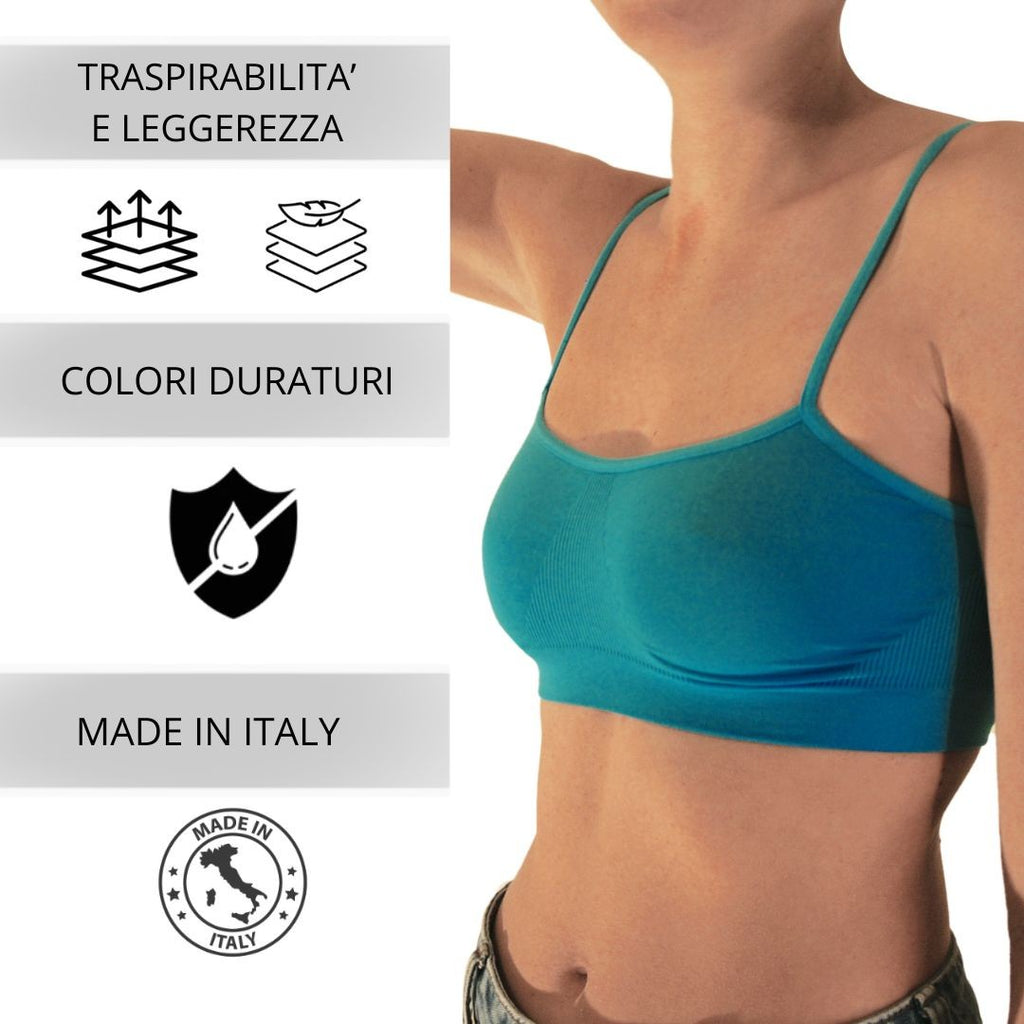 3 pz Brassiere Donna a Spalla Stretta in Microfibra, Colore Blu, Turchese, Bluette