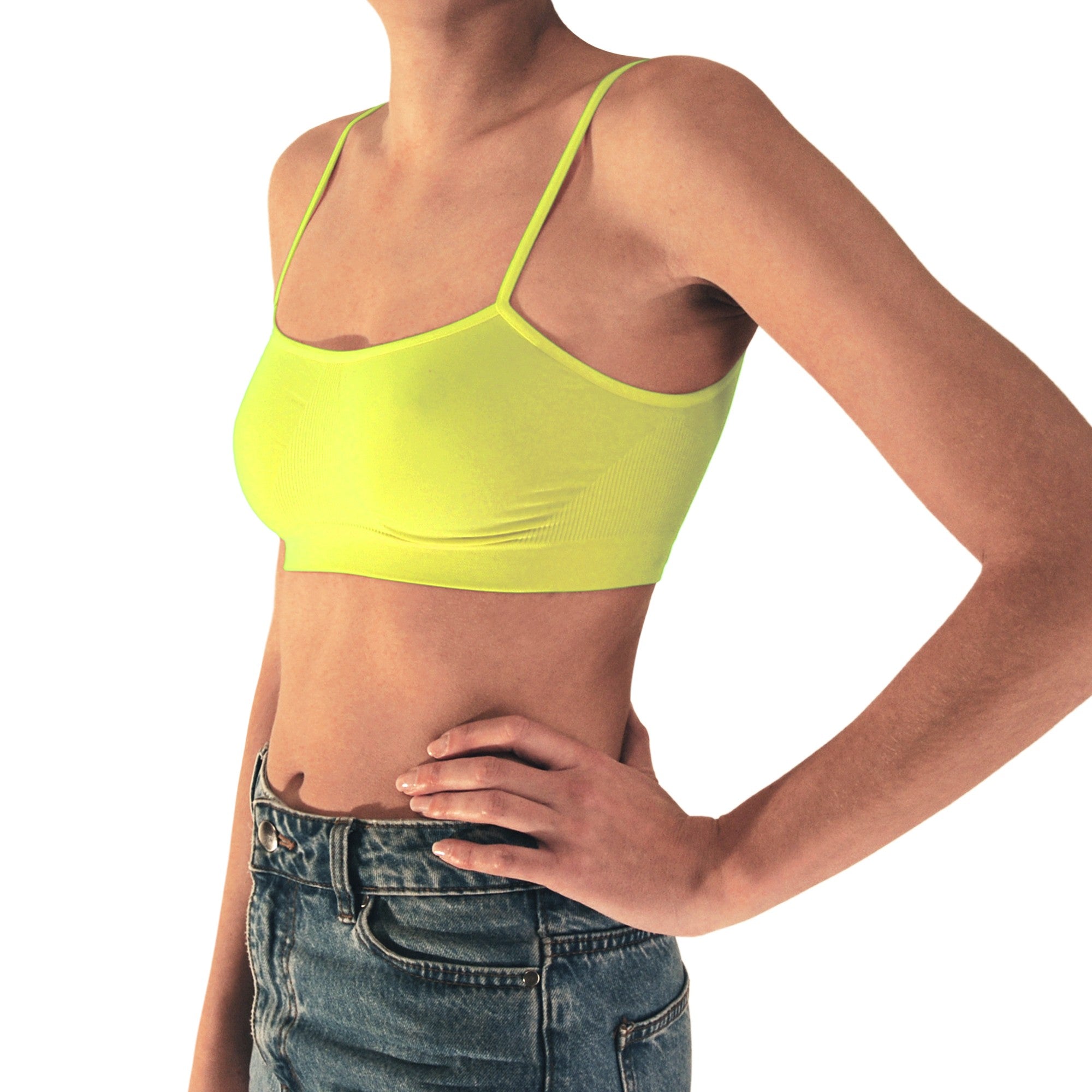 3 pz Brassiere Donna a Spalla Stretta in Microfibra, Colori Fluo