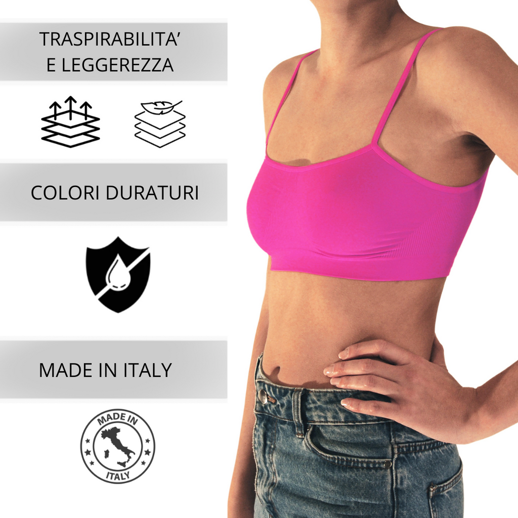 3 pz Brassiere Donna a Spalla Stretta in Microfibra, Colori Fluo