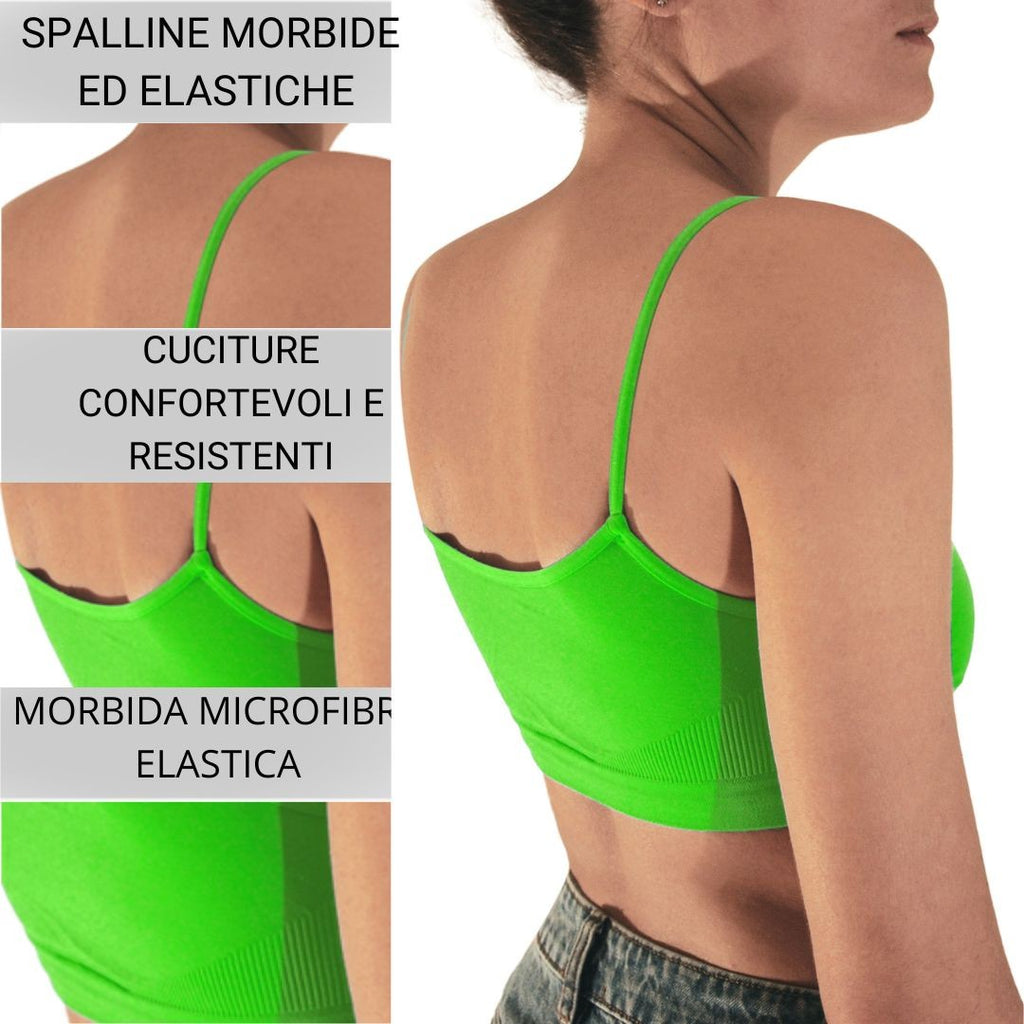 3 pz Brassiere Donna a Spalla Stretta in Microfibra, Colori Fluo