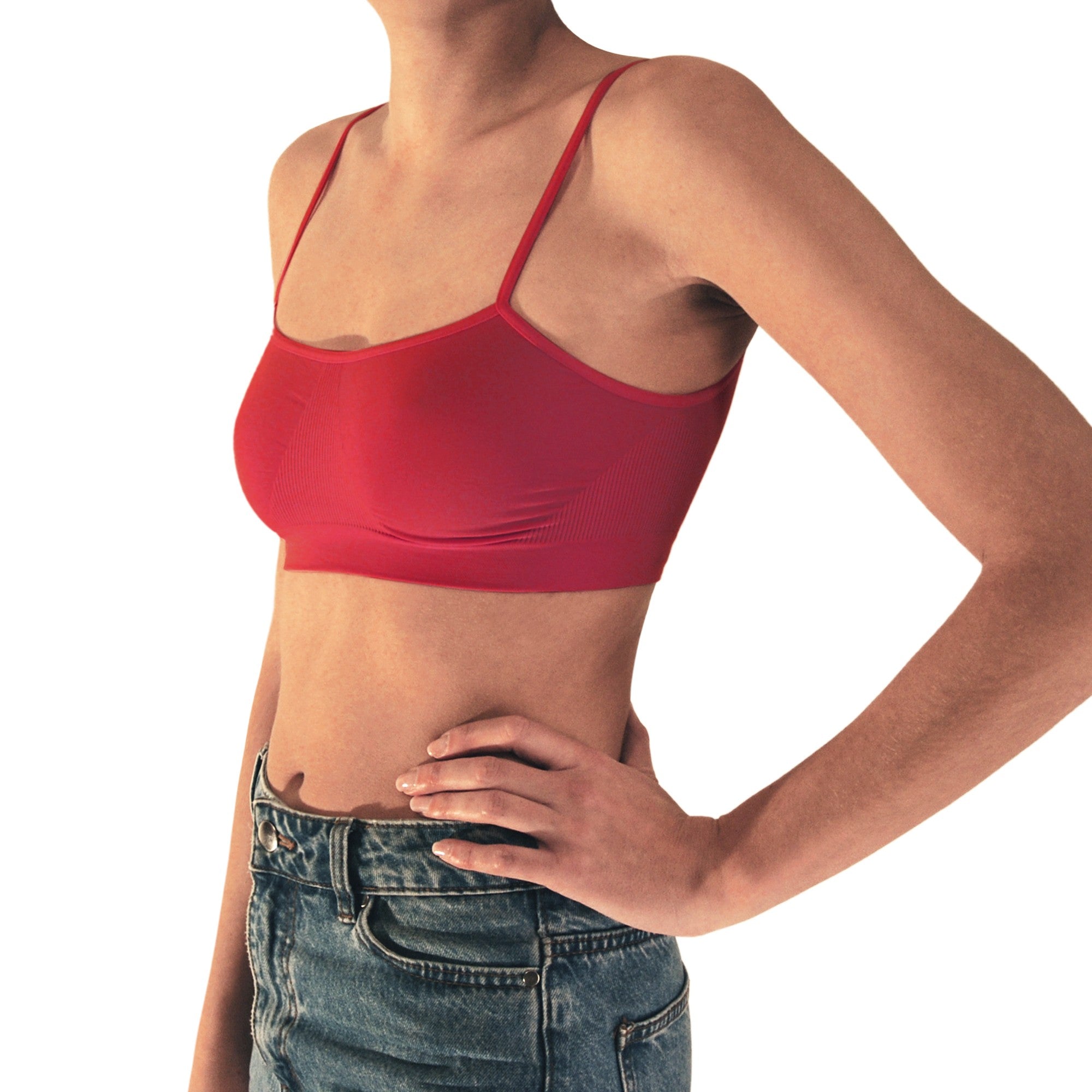 3 pz Brassiere Donna a Spalla Stretta in Microfibra, Colore Rosso, Viola e Nero