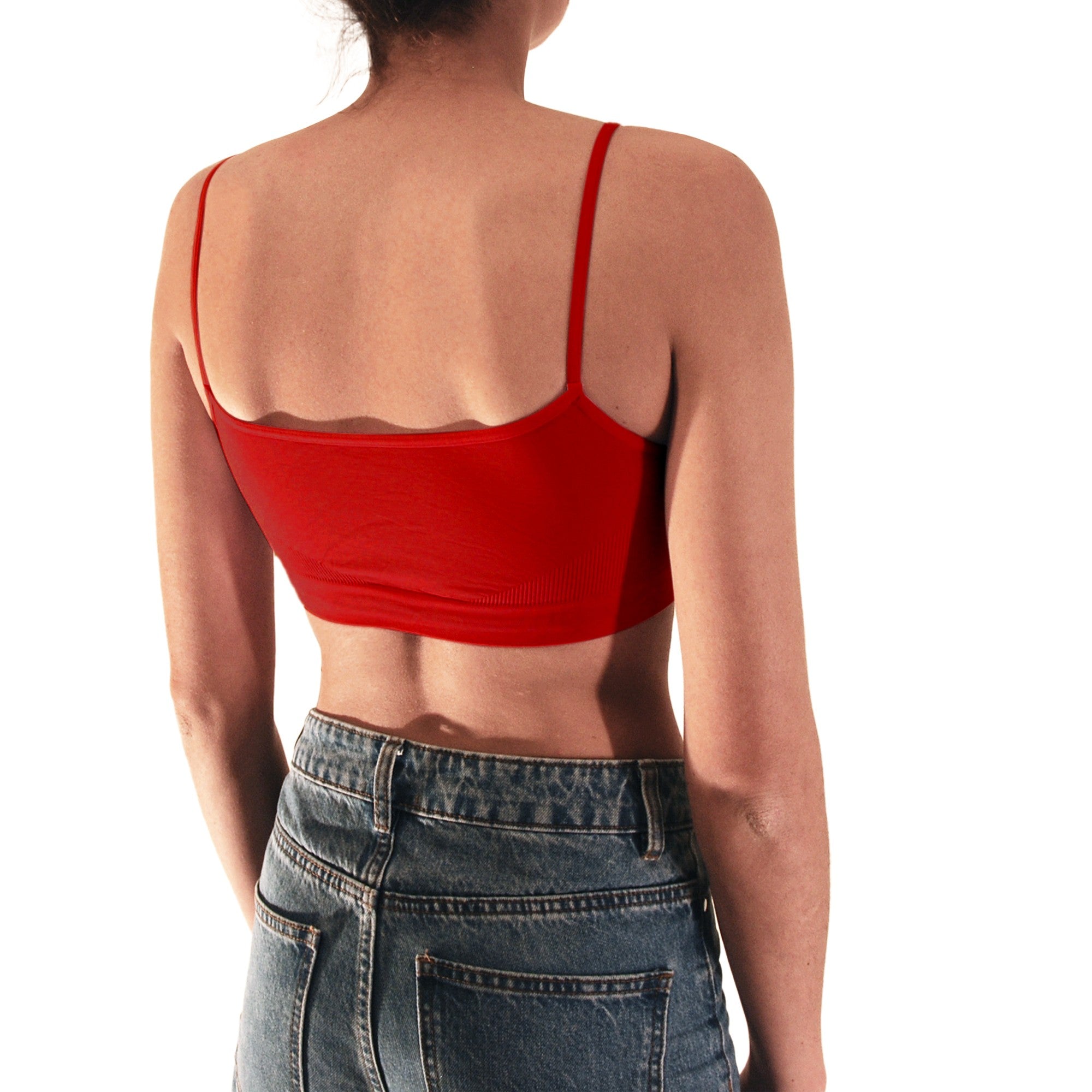 3 pz Brassiere Donna a Spalla Stretta in Microfibra, Colore Rosso, Viola e Nero