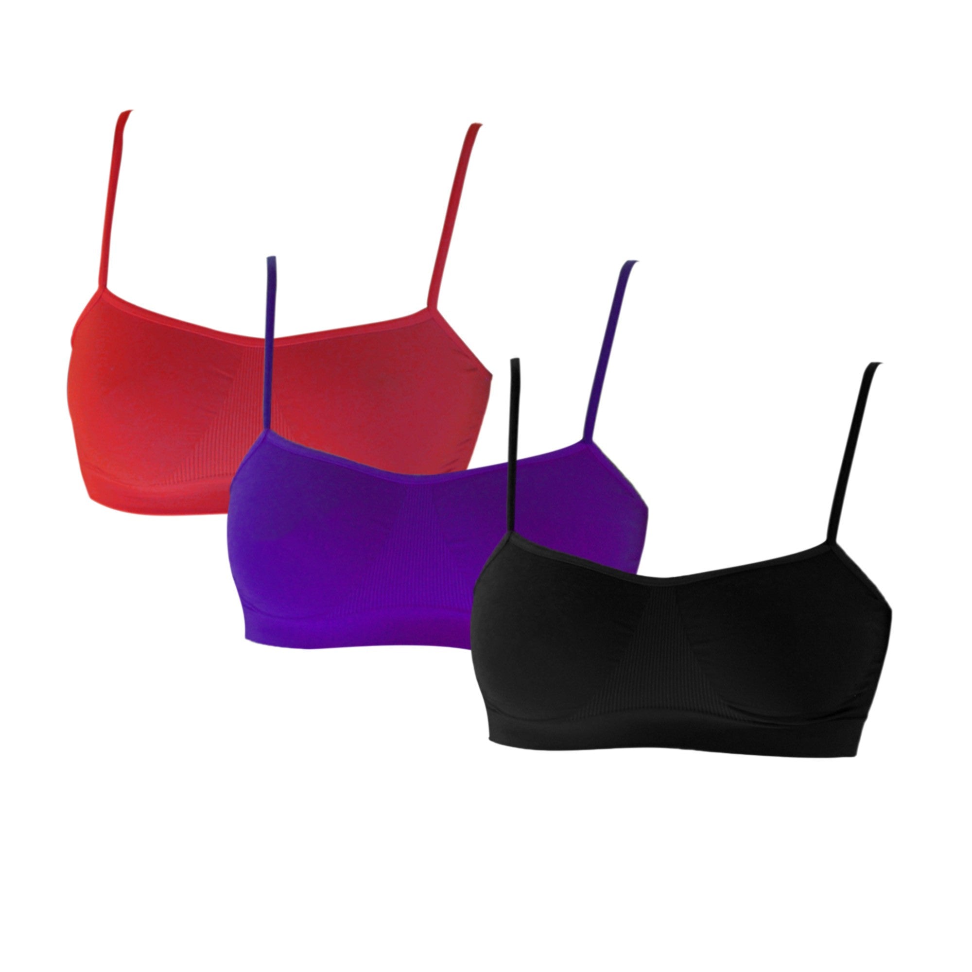 3 pz Brassiere Donna a Spalla Stretta in Microfibra, Colore Rosso, Viola e Nero