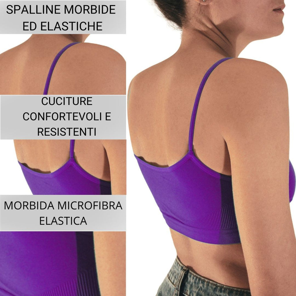 3 pz Brassiere Donna a Spalla Stretta in Microfibra, Colore Rosso, Viola e Nero