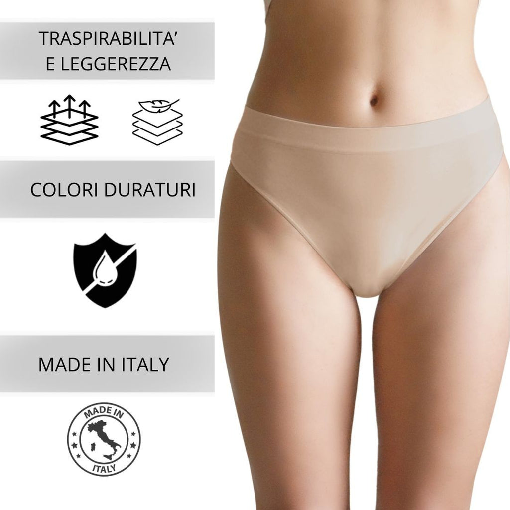 3 pz Slip Vita Media da Donna in Microfibra, colore Nudo