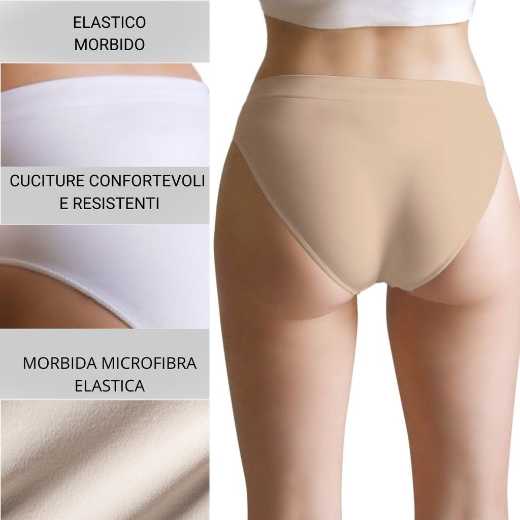3 pz Slip Vita Media da Donna in Microfibra, colore bianco, nero e nudo
