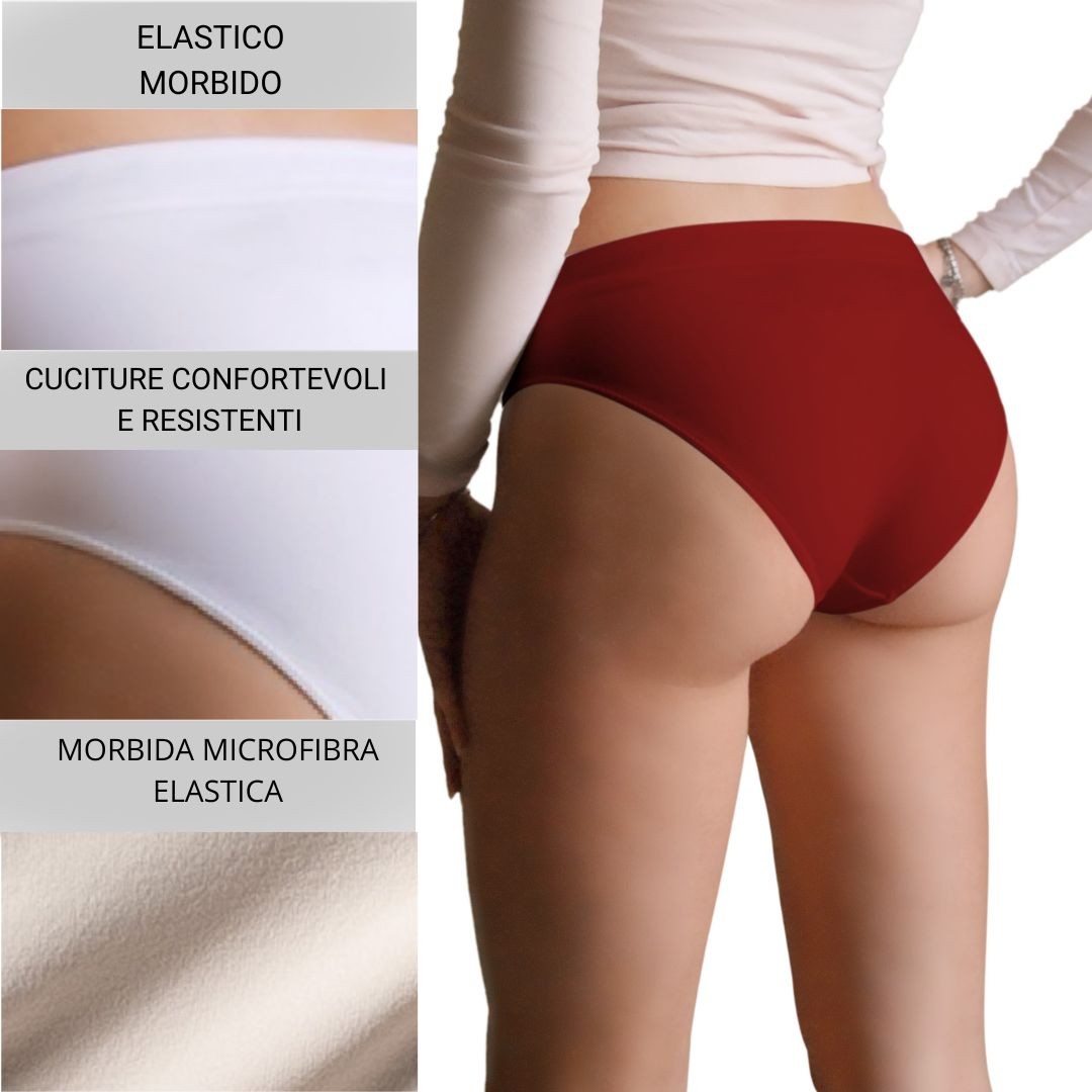 3 pz Slip Vita Media da Donna in Microfibra, colore Nero, Bordeaux e Rosso