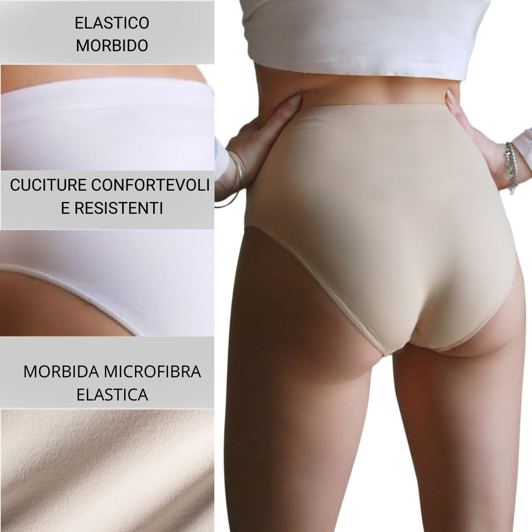 3 pz Slip Vita Alta da Donna in Microfibra, colore bianco, nero e nudo
