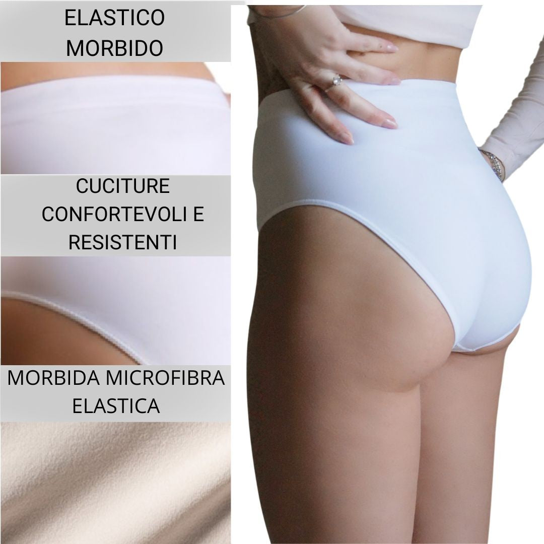 3 pz Slip Vita Alta da Donna in Microfibra, colore bianco