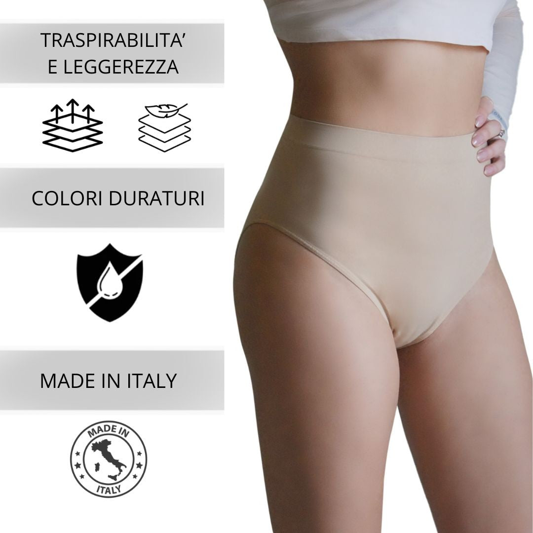 3 pz Slip Vita Alta da Donna in Microfibra, colore Nudo