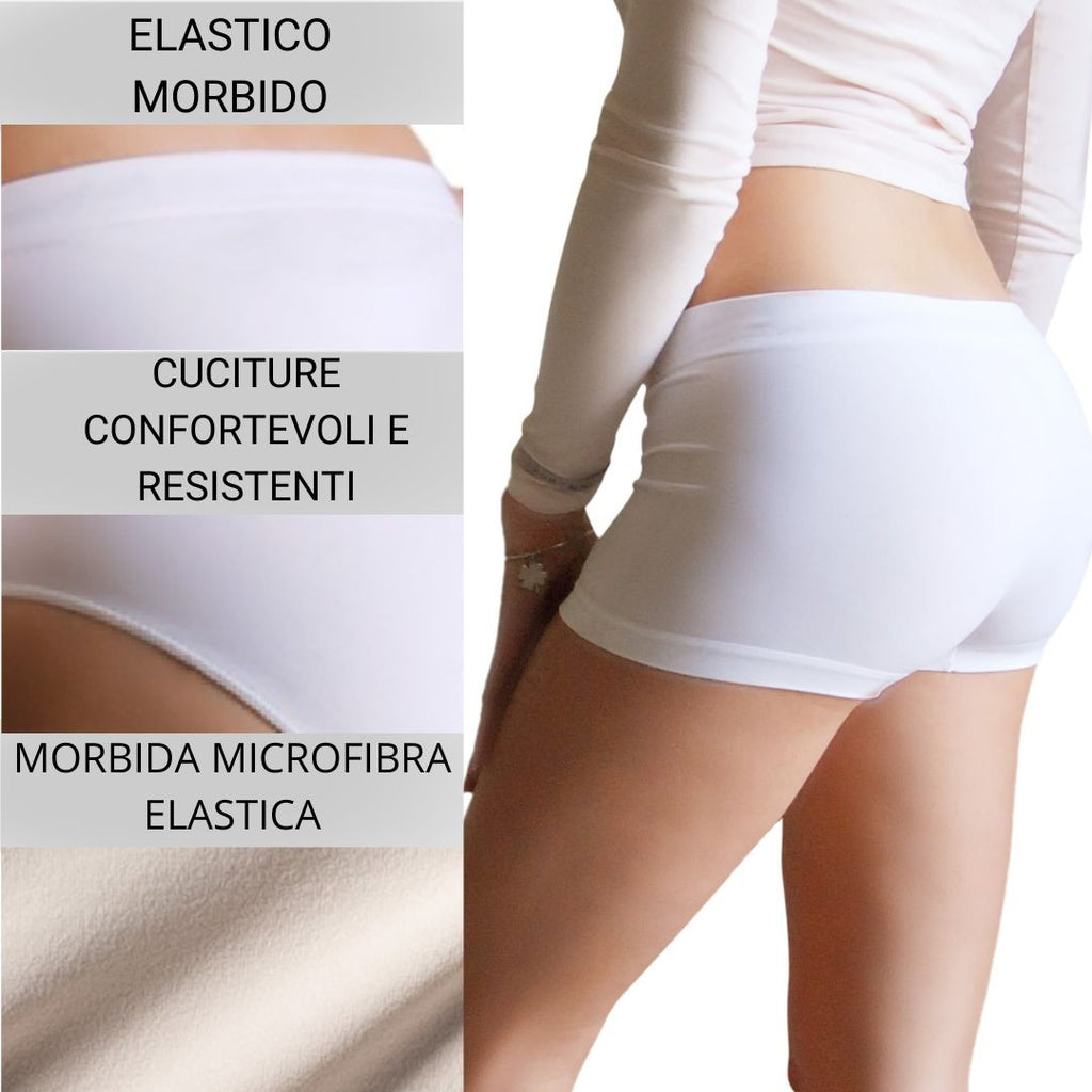 3 pz Shorty, Boxer da Donna in Microfibra, colore bianco, nero e nudo