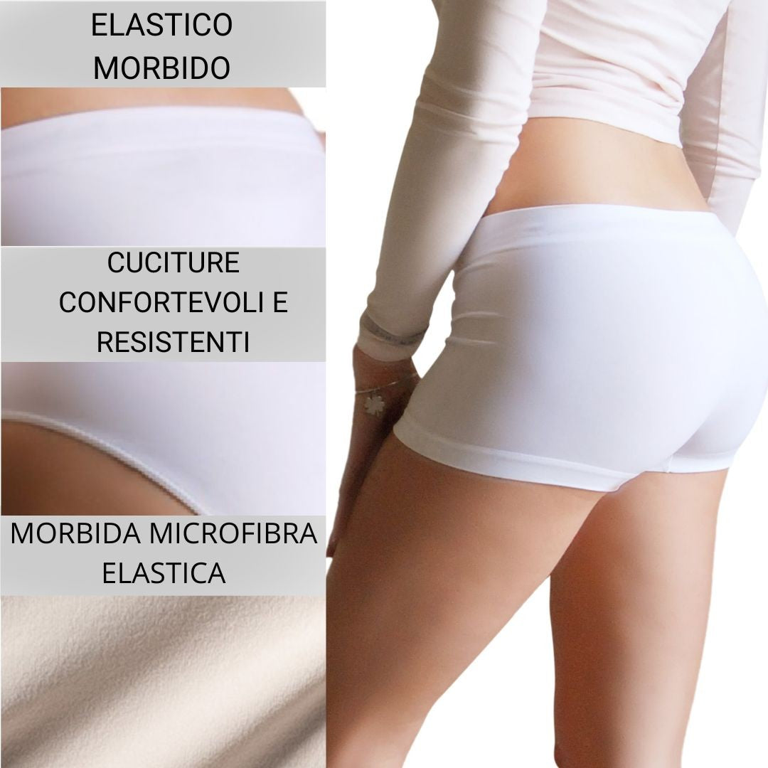 3 pz Shorty, Boxer da Donna in Microfibra, colore bianco, nero e nudo