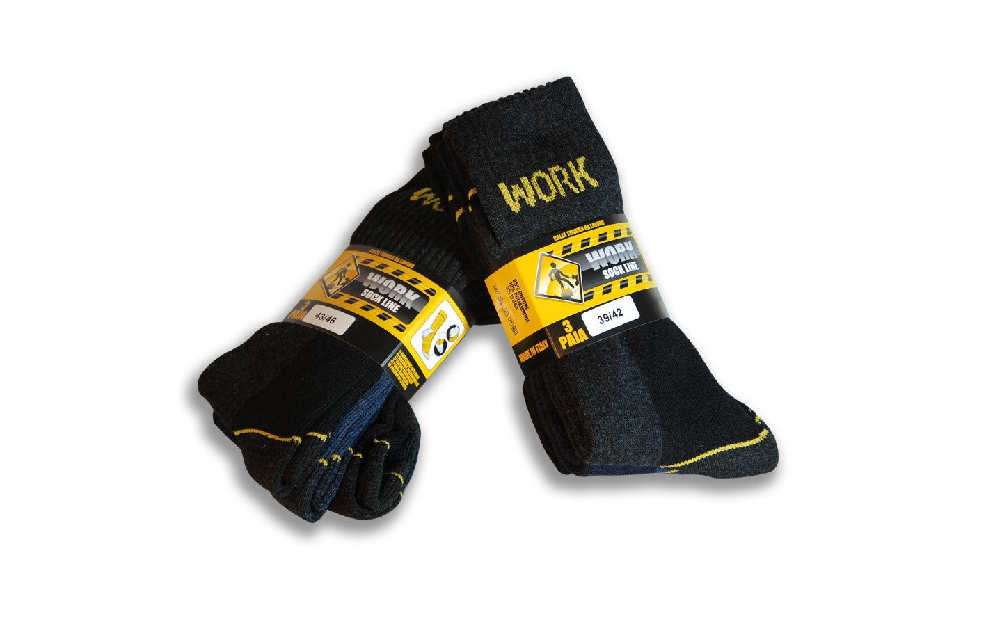 Calzini uomo da lavoro corti al polpaccio, in cotone, con rinforzi su punta e tallone, ideali per scarpe antinfortunistica