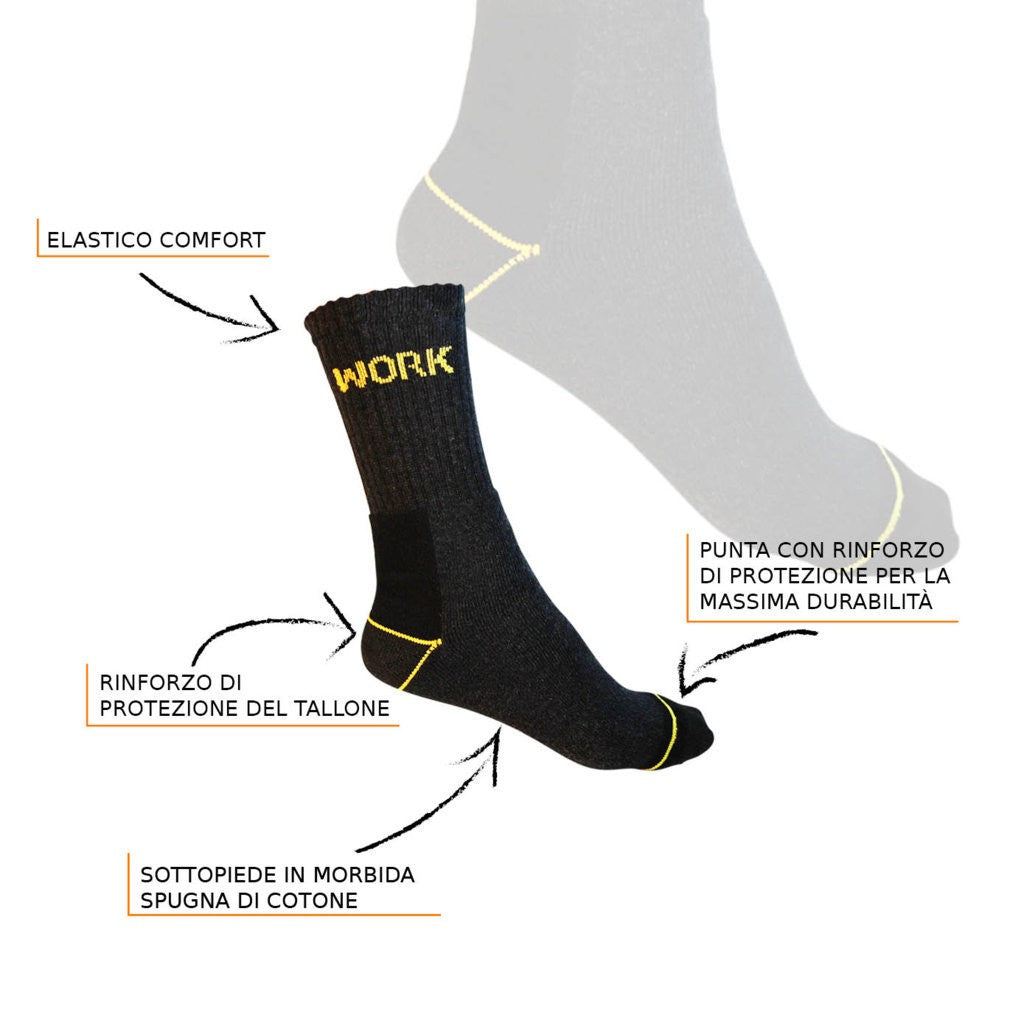 6 o 12 Paia di Calzini uomo da lavoro corti al polpaccio, in cotone, con rinforzi su punta e tallone