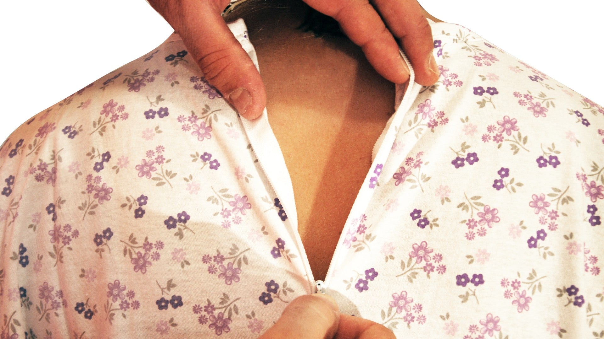 Pigiama sanitario donna, modello intero, in caldo cotone a manica lunga con zip posteriore, adatto per anziani e lungodegenti