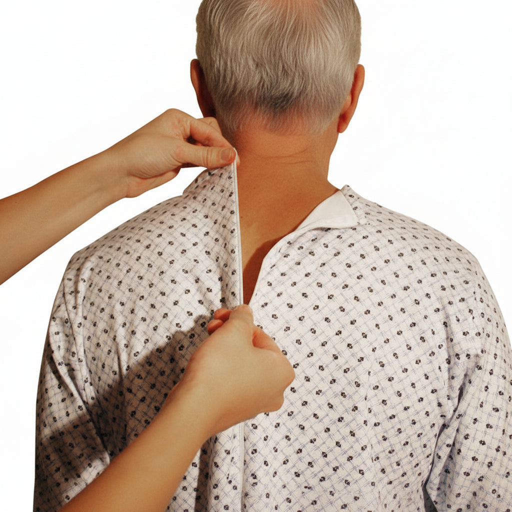 Pigiama sanitario uomo, modello intero, in caldo cotone a manica lunga con zip posteriore, adatto per anziani e lungodegenti