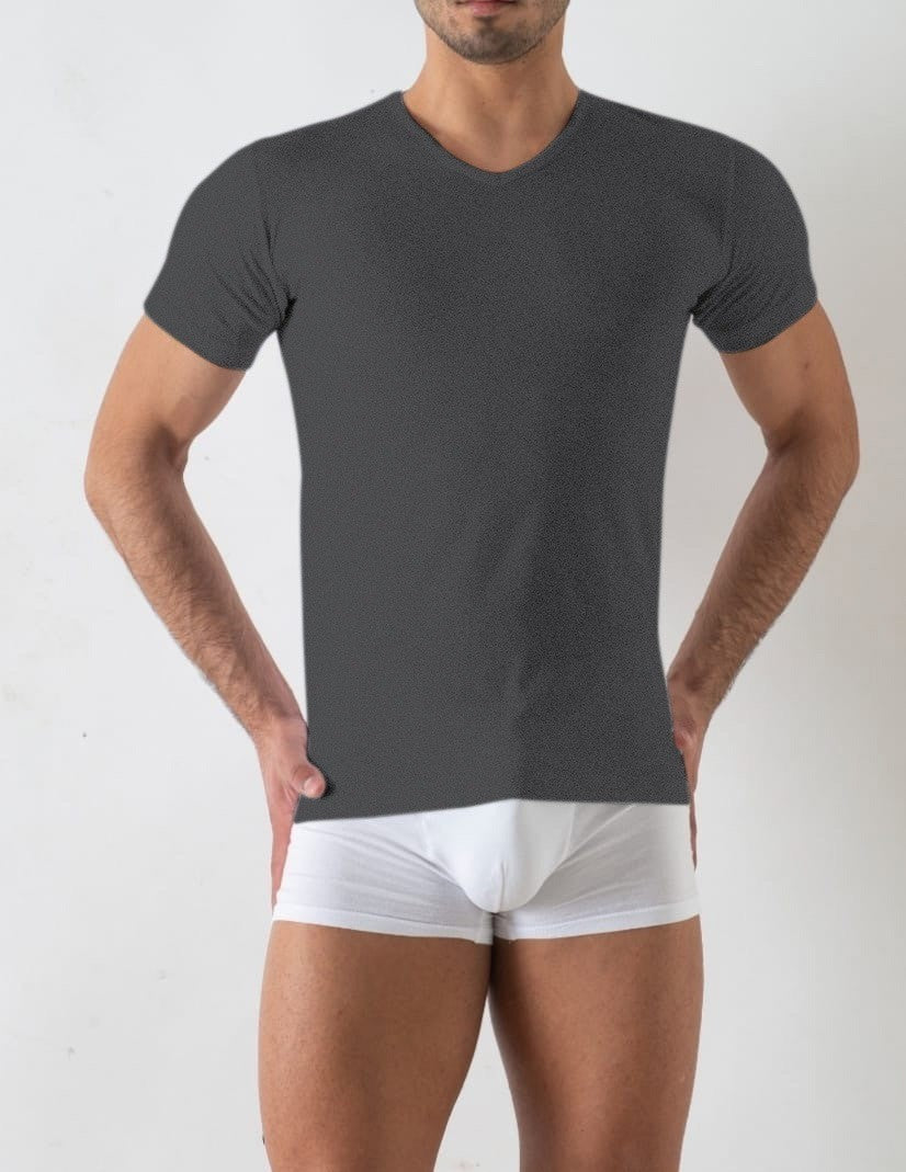 2 Maglie intime uomo con manica corta e scollo a punta V, in cotone elasticizzato