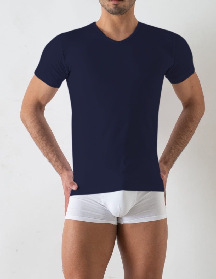 2 Maglie intime uomo con manica corta e scollo a punta V, in cotone elasticizzato