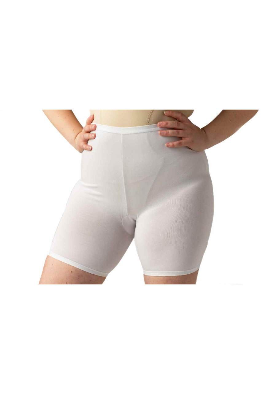 Slip conformate per donna a pantaloncino, in cotone anallergico e traspirante, anti sfregamento, con elastico ricoperto