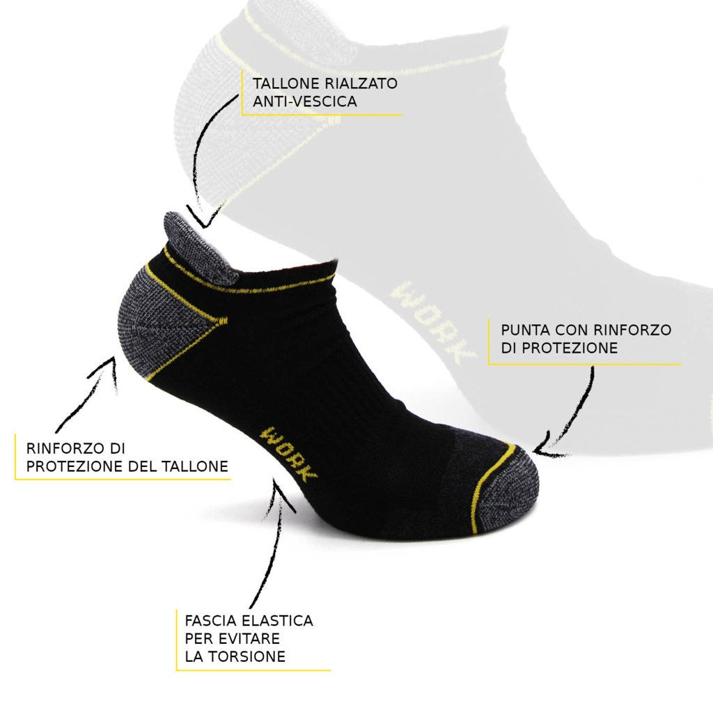 6 o 12 Paia di Calzini uomo da lavoro, fantasmini, in cotone, con rinforzi su punta e tallone