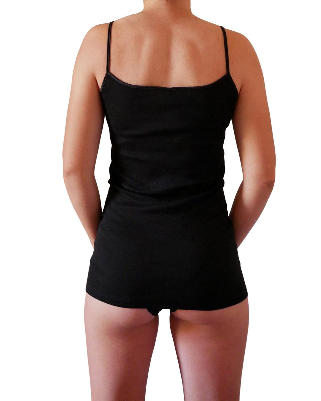 2 Canotte donna in 100% cotone, con pizzo e spalla stretta in raso