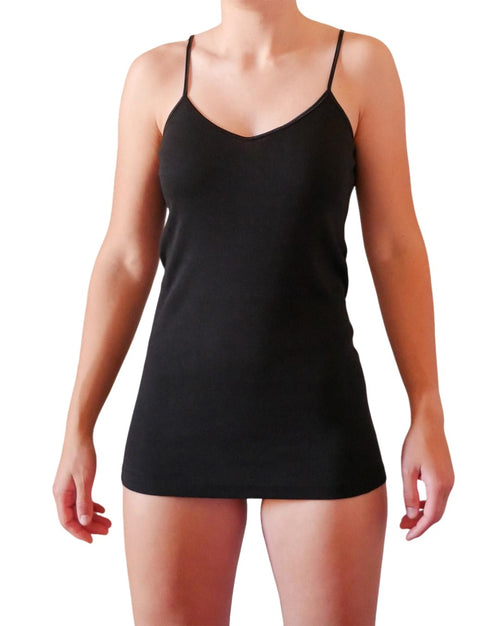 Canotta da donna a spalla stretta in 100% cotone con spallina in raso, confezione da 2 pezzi