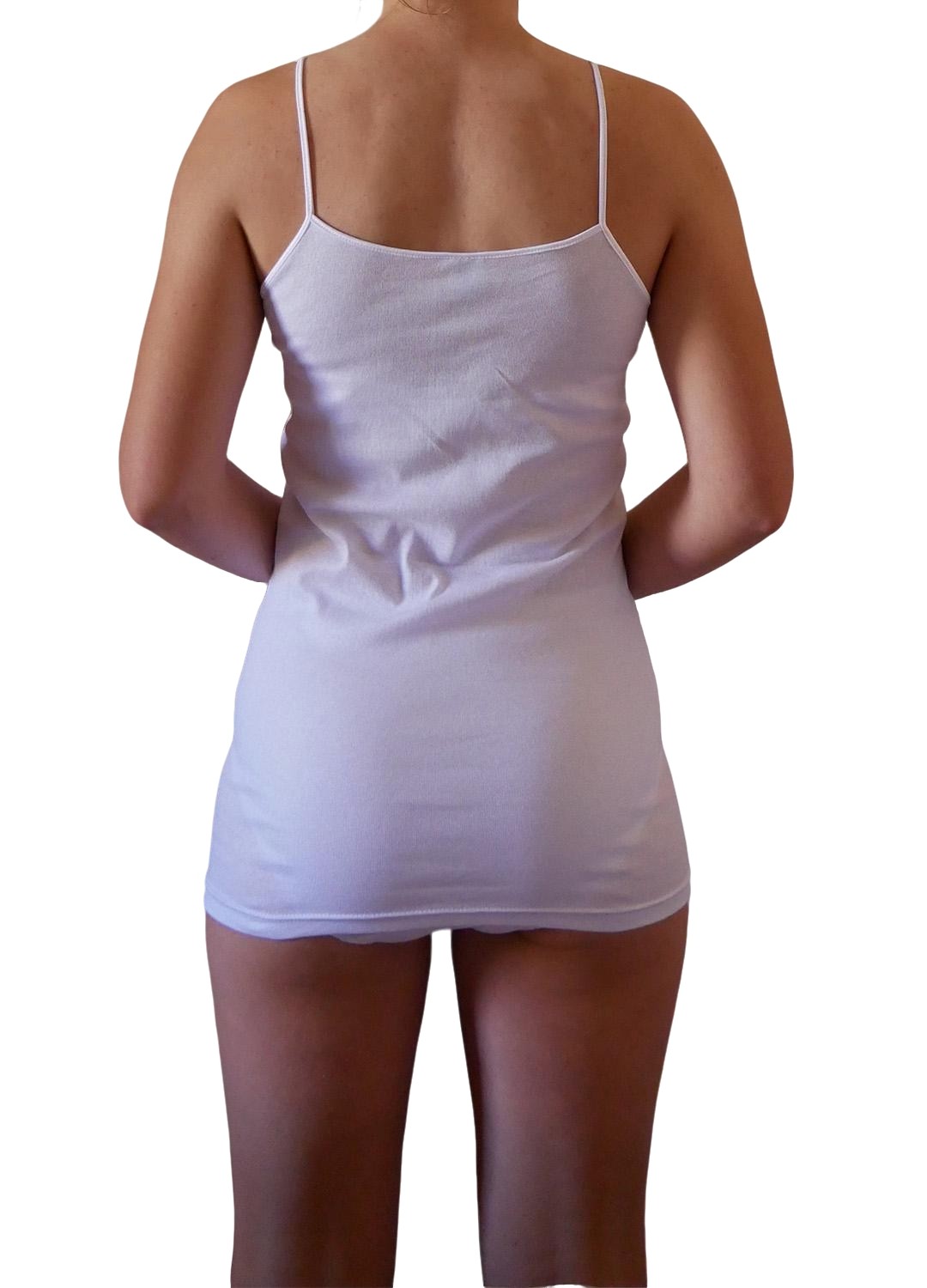 2 Canotte donna in 100% cotone, con pizzo e spalla stretta in raso