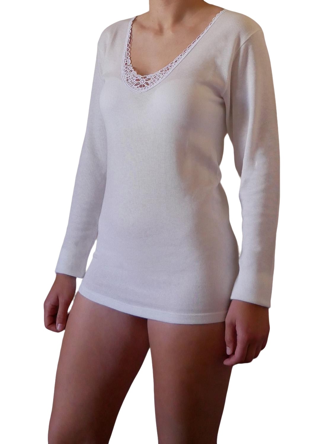 2 Maglie a manica lunga da donna in lana / cotone con pizzo