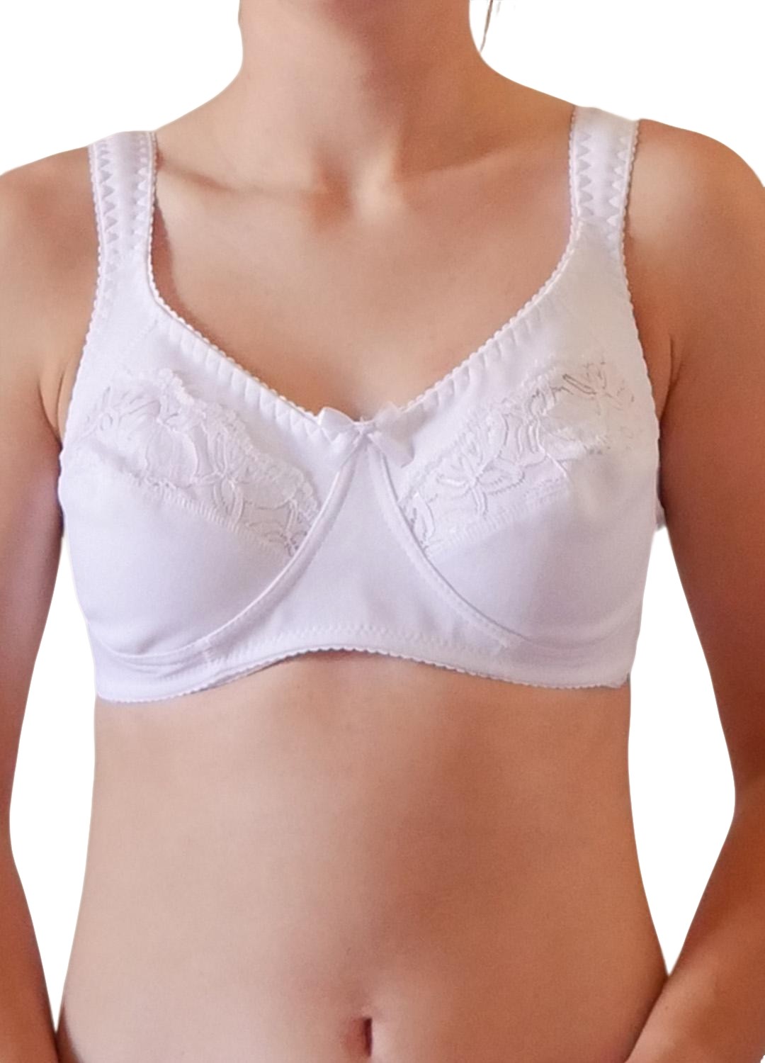 Reggiseno con inserto in pizzo elasticizzato, senza ferretto, a spalla larga, microfibra esternamente e cotone internamente