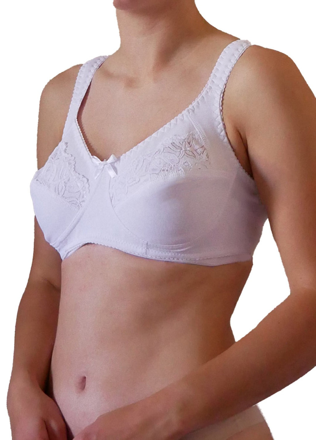 Reggiseno con inserto in pizzo elasticizzato, senza ferretto, a spalla larga, microfibra esternamente e cotone internamente