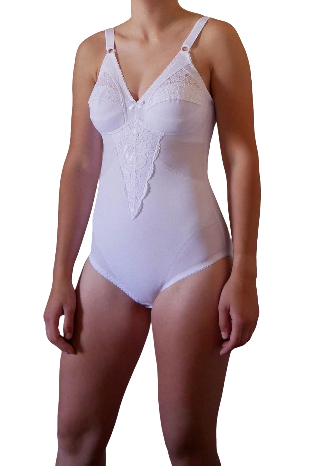 Body contenitivo in pizzo, tessuto Charmeuse elasticizzato e modellante, disponibile in diverse taglie e colori