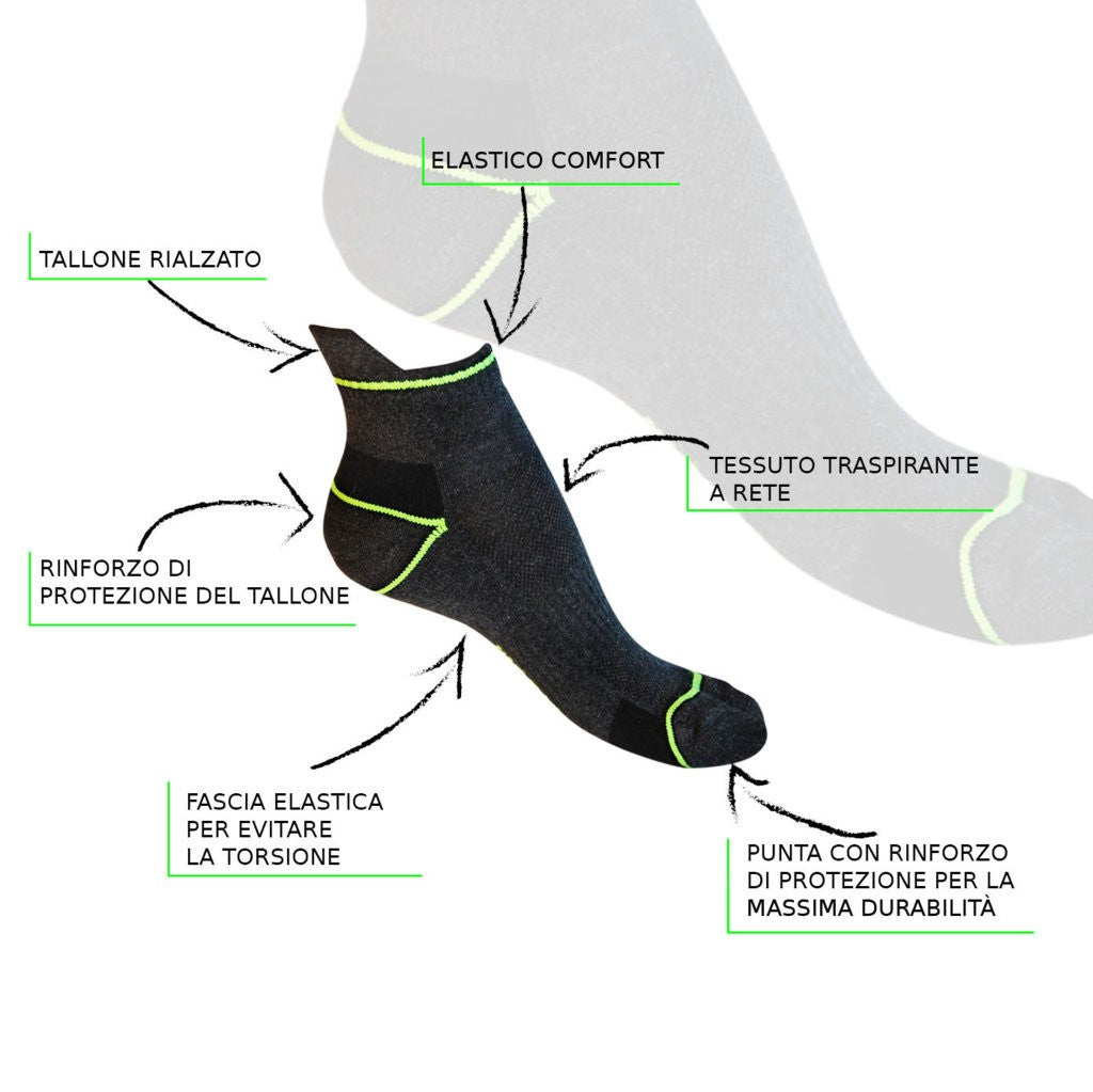 6 o 12 Paia di Calzini uomo da lavoro corti alla caviglia, in cotone, con rinforzi su punta e tallone