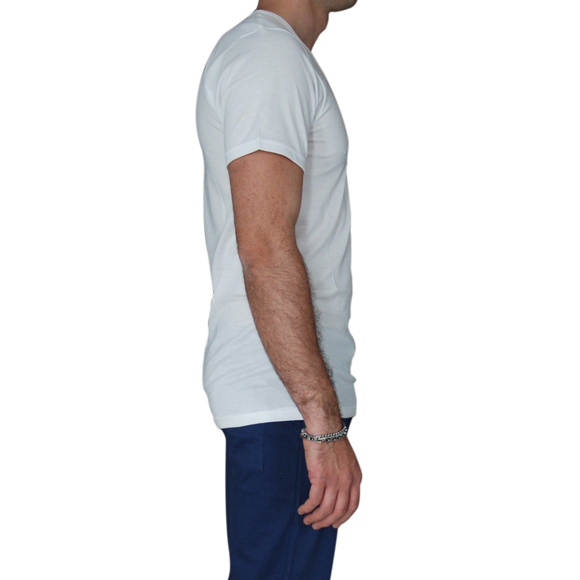 2 Maglie a manica corta da uomo con scollo a punta V, in cotone Interlock / caldo cotone