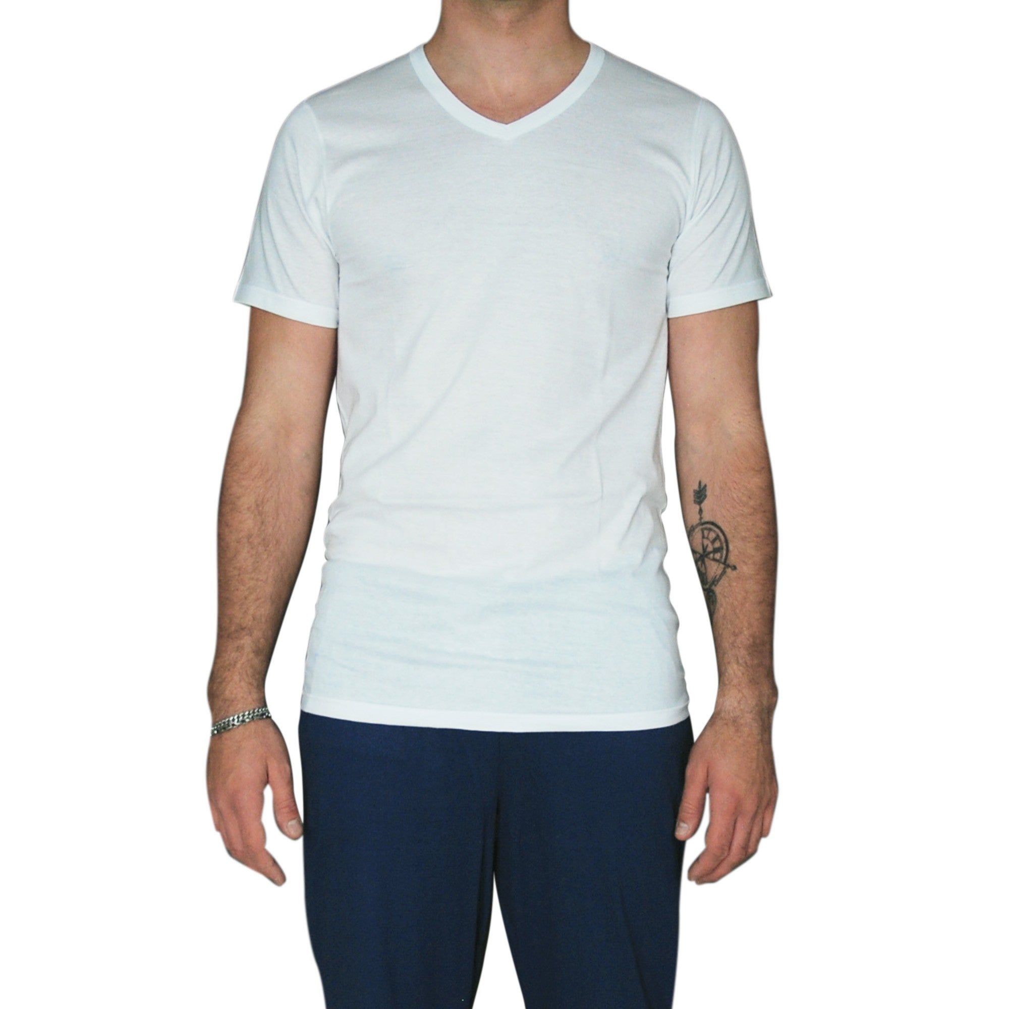 2 Maglie a manica corta da uomo con scollo a punta V, in cotone Interlock / caldo cotone