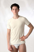 Maglia intima uomo a mezza manica, in misto lana, colore bianco, confezione da 2 pezzi