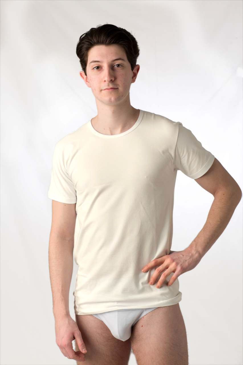 Maglia intima uomo a mezza manica, in misto lana, colore bianco, confezione da 2 pezzi