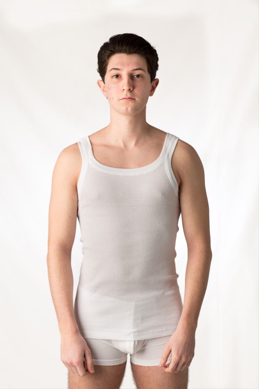 2 Canotte uomo a coste in 100% cotone, con spalla stretta