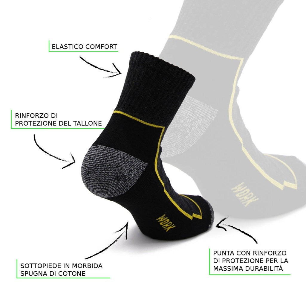 6 o 12 Paia di Calzini uomo da lavoro corti alla caviglia, in cotone, con rinforzi su punta e tallone